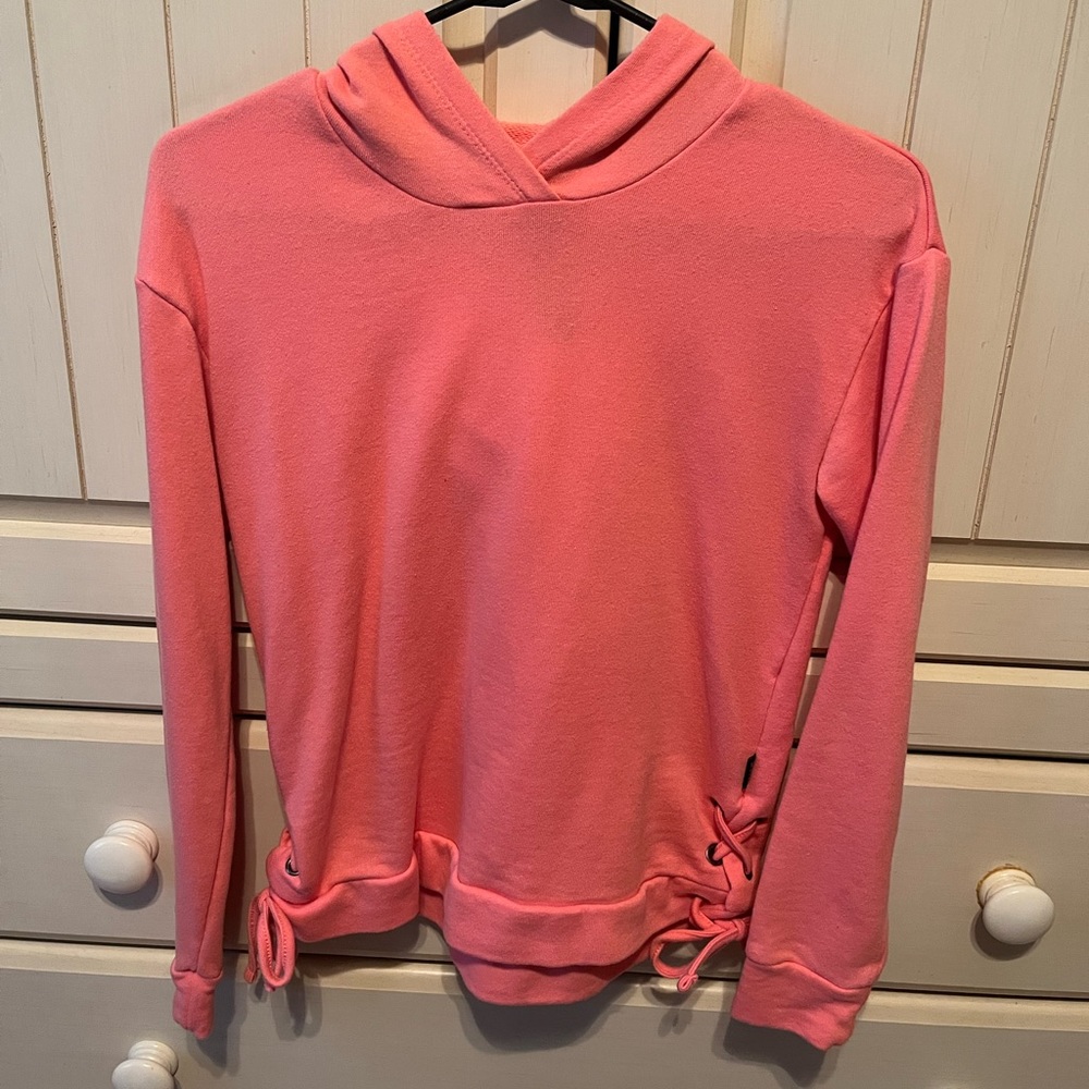 Pink women’s size S hoodie with ties on sides